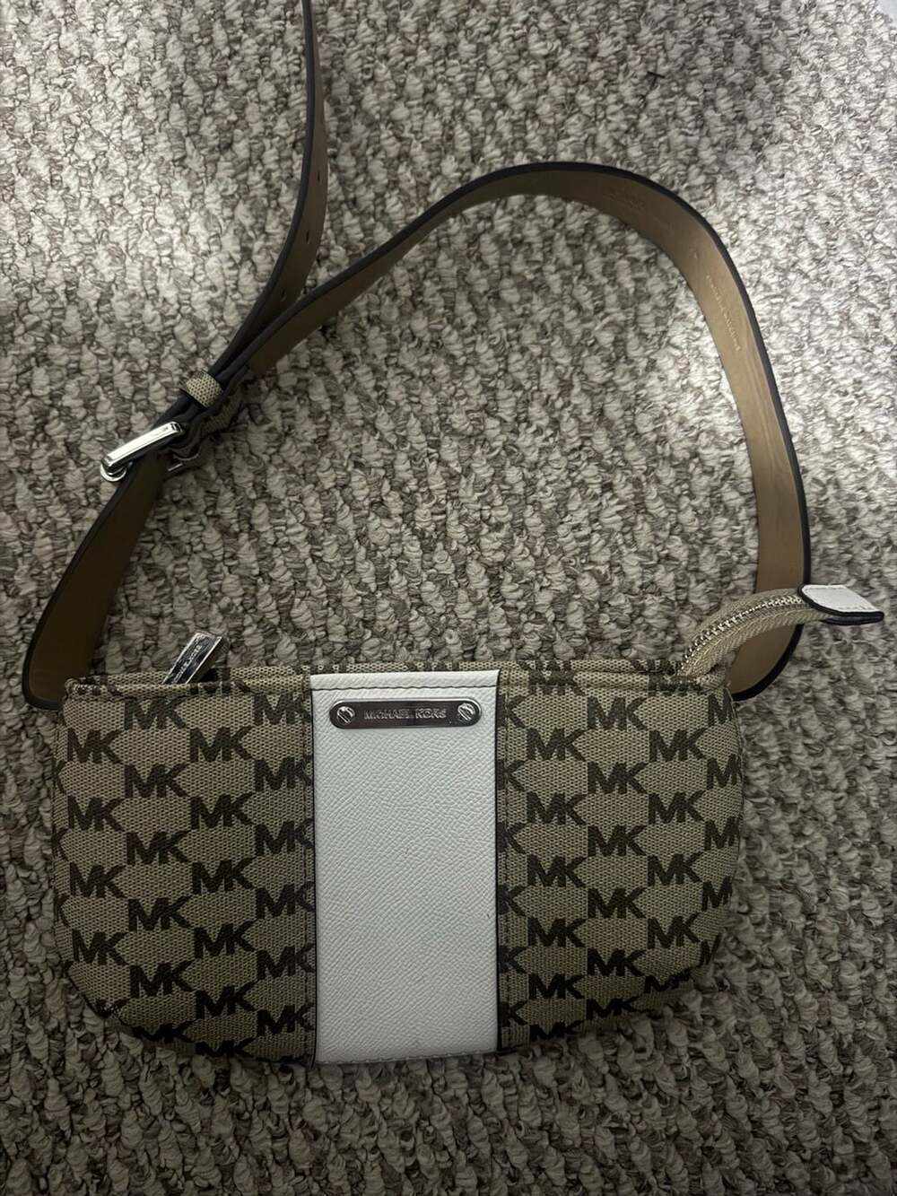 Michael Kors MK Signature Logo Belt Bag Fanny Pack Brown Beige White S/M